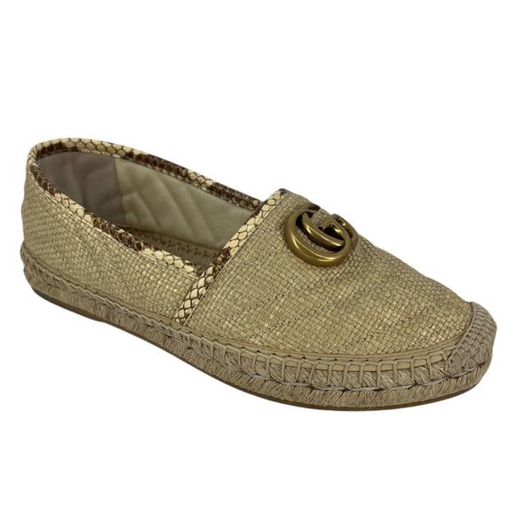 Gucci Beige Python and Raffia GG Marmont Espadrille Flats - Picture 3 of 16